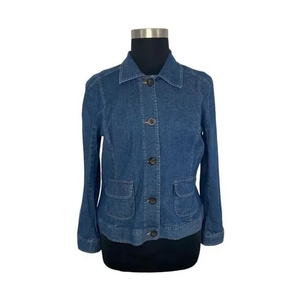 Cherokee XXL 1X Medium Wash Denim Button Down Top Y2K Big Shirt Pockets Western - Picture 8 of 10